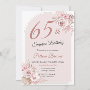 Invitación Sorpresa de cumpleaños número 65 con elegante Rosa