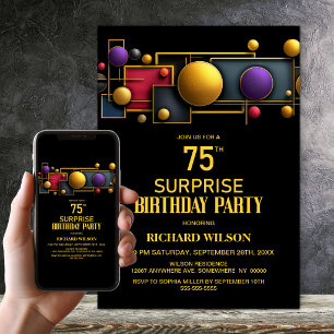 Invitación Sorpresa de cumpleaños número 75 con temática geom