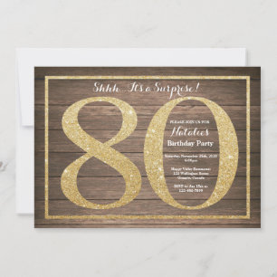 Invitación sorpresa de cumpleaños número 80 dorada