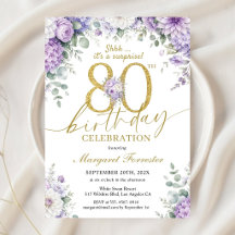 Sorpresa de cumpleaños número 80 en oro y púrpura 
