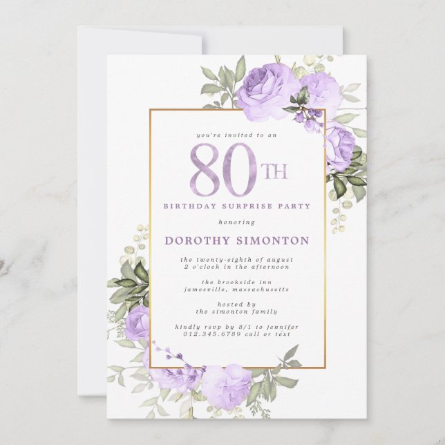Invitación Sorpresa de cumpleaños número 80 Fiesta floral de  (Anverso)