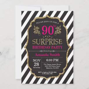 Invitación sorpresa de cumpleaños número 90 rosa n