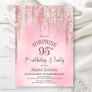 Invitación Sorpresa de cumpleaños número 95 con purpurina ros