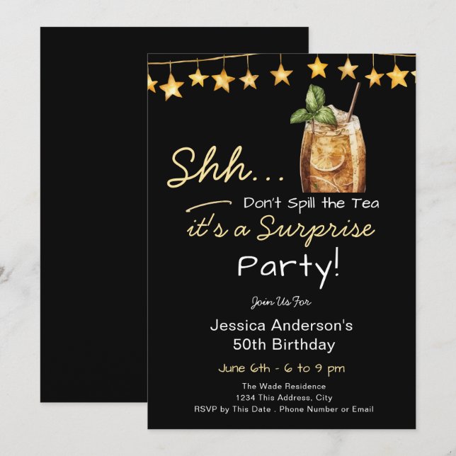 Invitación Sorpresa de cumpleaños Revela el secreto (Anverso / Reverso)