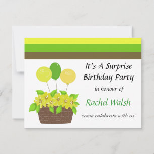 Invitación sorpresa de fiesta con rayas y flores
