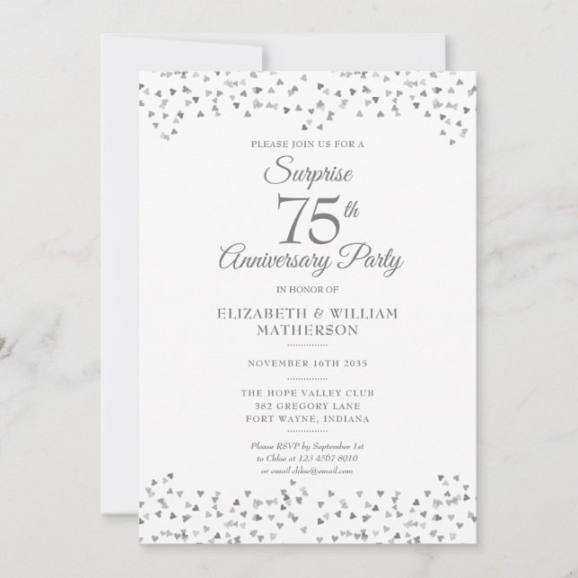 Invitación Sorpresa de fiesta de aniversario de bodas de 75 a (Anverso)