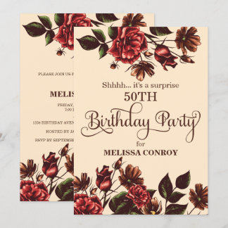 Invitación Sorpresa de fiesta de cumpleaños floral de otoño
