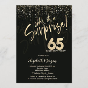 Invitación Sorpresa de fiesta de cumpleaños número 65 Dorado 