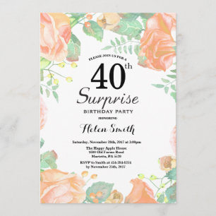 Invitación Sorpresa de Floral de Peach Botánica 40 cumpleaños
