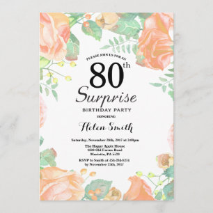 Invitación Sorpresa de Floral de Peach Botánica 80 cumpleaños