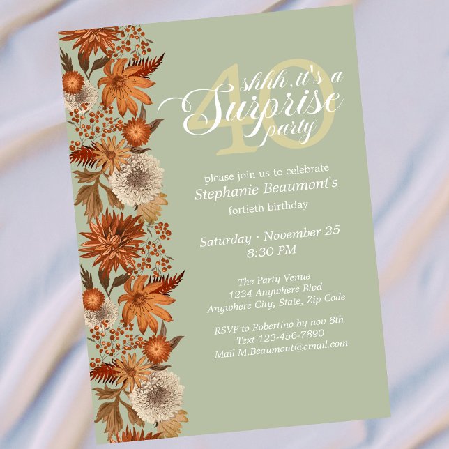 Invitación Sorpresa de flores de otoño para el 40 cumpleaños  (Subido por el creador)