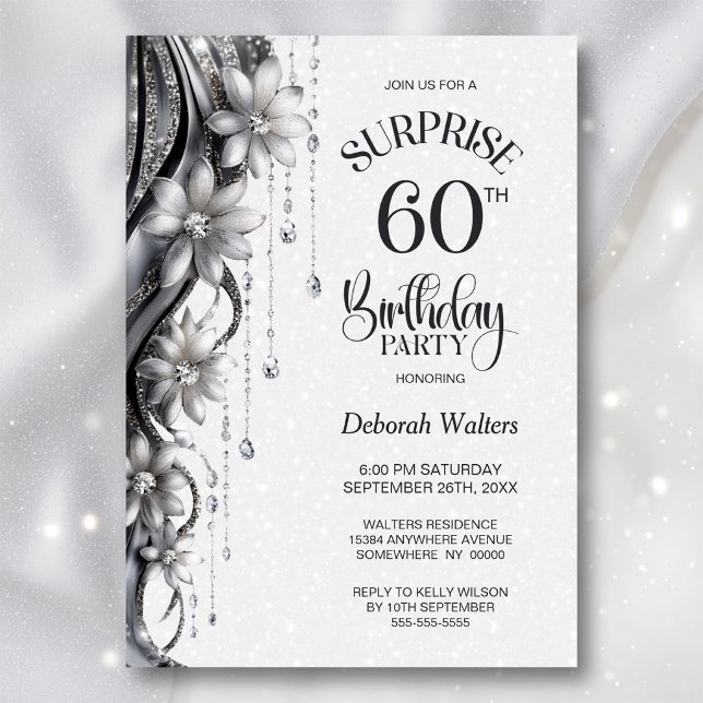 Invitación Sorpresa de flores y diamantes para una fiesta de  (Subido por el creador)