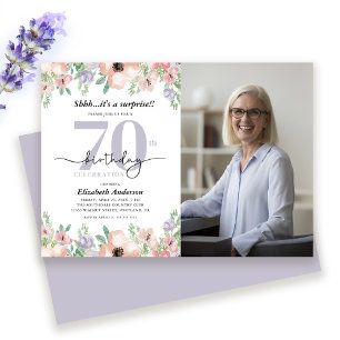 Invitación Sorpresa de foto cumpleaños 70 elegante floral