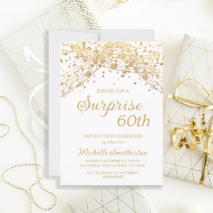 Invitación Sorpresa de Glitter de Oro Blanco para 60 Cumpleañ