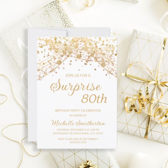 Invitación Sorpresa de Glitter de Oro Blanco para 80 Cumpleañ (Subido por el creador)