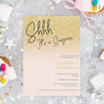 Invitación Sorpresa de la foto rosa oscuro purpurina dorado S<br><div class="desc">¡Qué sorpresa! Elegante,  sencillo,  moderno y purpurina de color dorado gradiente oscuro en la foto rosa pastel Sweet 16 invitación con confetti purpurina dorado</div>