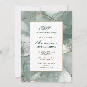 Invitación Sorpresa de lujo chic verde dorado cumpleaños 51