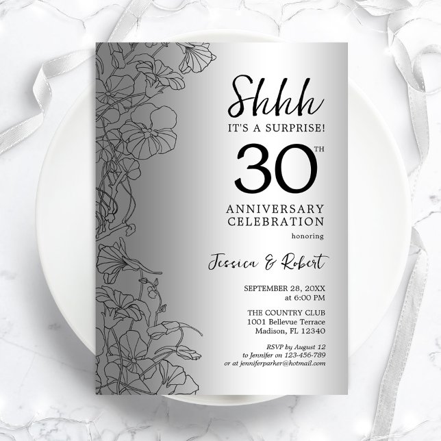 Invitación Sorpresa de negro plateado 30 aniversario (Subido por el creador)