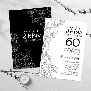 Invitación Sorpresa de negro y blanco 60 aniversario