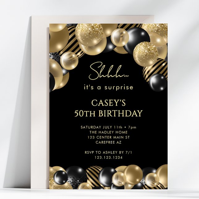 Invitación Sorpresa de negro y dorado para cumpleaños 50 (Subido por el creador)