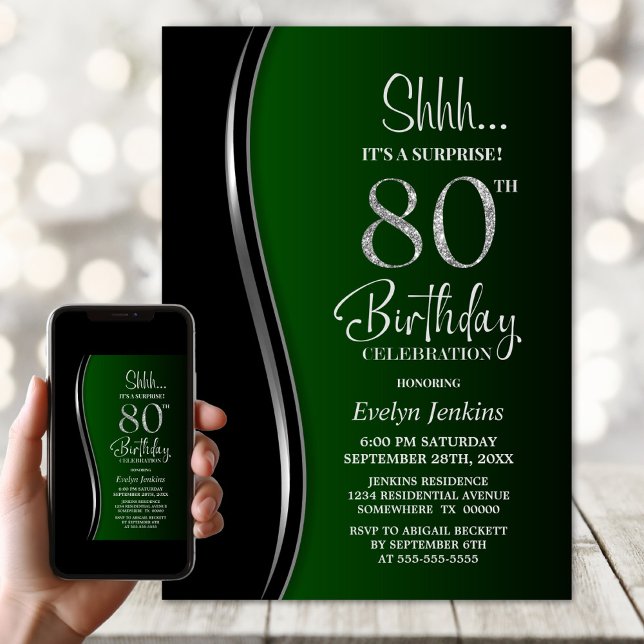 Invitación Sorpresa de negro y verde para 80 cumpleaños (Subido por el creador)