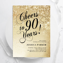 Invitación Sorpresa de oro elegante para el 90 cumpleaños