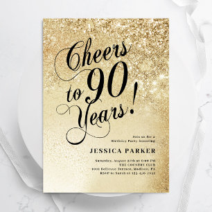 Invitación Sorpresa de oro elegante para el 90 cumpleaños