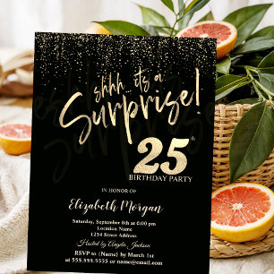 Invitación Sorpresa de oro festivo Cumpleaños 25