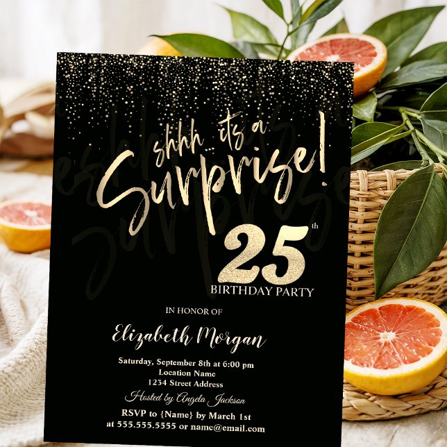 Invitación Sorpresa de oro festivo Cumpleaños 25 (Subido por el creador)