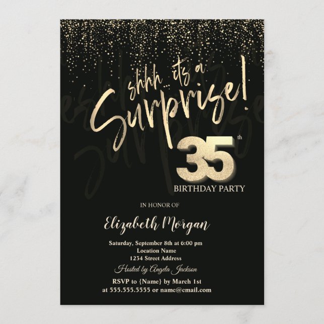 Invitación Sorpresa de oro festivo Cumpleaños 35 (Anverso)