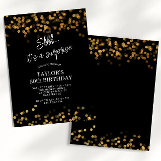 Invitación Sorpresa de Oro Negro Cumpleaños 50