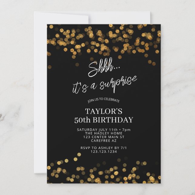 Invitación Sorpresa de Oro Negro Cumpleaños 50 (Anverso)