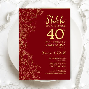 Invitación Sorpresa de oro rojo rubí 40 aniversario