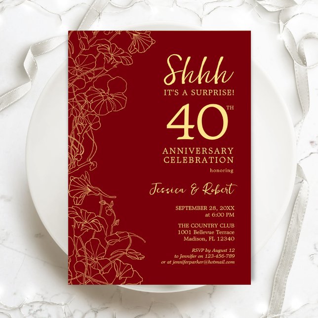 Invitación Sorpresa de oro rojo rubí 40 aniversario (Subido por el creador)