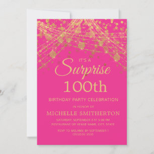 Invitación Sorpresa de oro rosa caliente cumpleaños 100