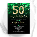 Invitación Sorpresa de oro verde esmeralda 50 cumpleaños<br><div class="desc">Sorpresa 50.ª invitación a la fiesta de cumpleaños. Elegante diseño verde esmeralda y negro con falso oro purpurina. Cuenta con diamantes elegantes, luces de bokeh y fuente de guiones. Invitación de cumpleaños de hombres o mujeres. Perfecto para una elegante fiesta de cumpleaños. Personaliza con tus propios detalles. Mándame un mensaje...</div>