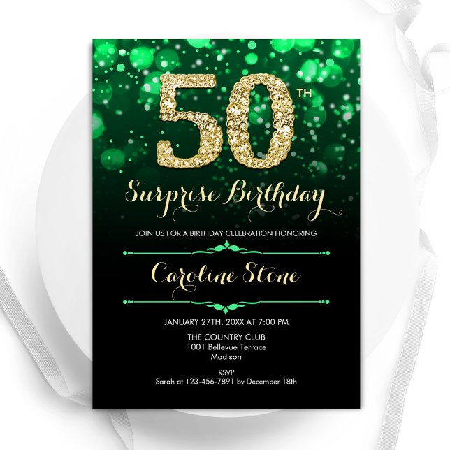 Invitación Sorpresa de oro verde esmeralda 50 cumpleaños (Subido por el creador)