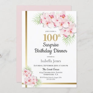 Invitación Sorpresa de orquídeas rosas 100 cumpleaños