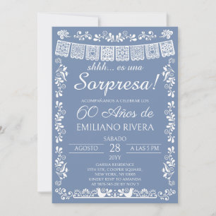 Invitación Sorpresa de Papel Picado Azul Polvoriento para Cum