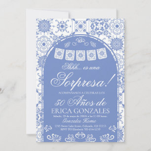 Invitación Sorpresa de Papel Picado Azul Polvoriento por el C