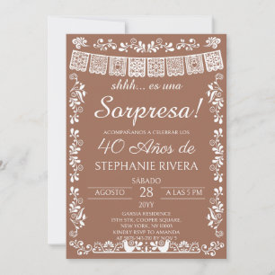 Invitación Sorpresa de Papel Picado de Terracota para 40 Cump