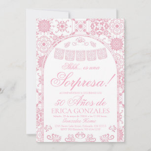 Invitación Sorpresa de Papel Picado Rosa Rubor para Cumpleaño