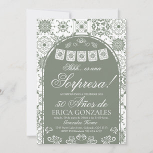Invitación Sorpresa de Papel Picado Verde Salvia para Cumplea
