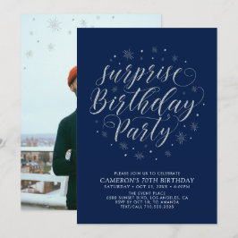 Invitación Sorpresa de plata moderna para cumpleaños de adult