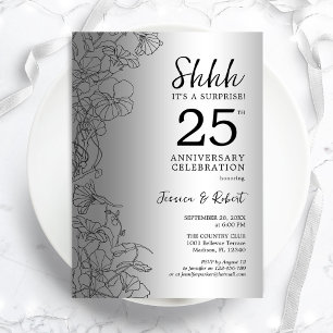 Invitación Sorpresa de plata negro 25 aniversario