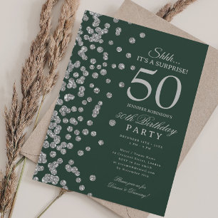 Invitación Sorpresa de purpurina de plata Cumpleaños 50 Fiest