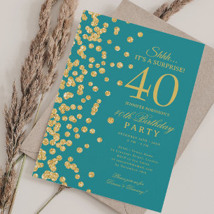 Invitación Sorpresa de purpurina dorada Cumpleaños 40 Turque