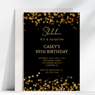 Invitación Sorpresa de purpurina dorada Cumpleaños 50