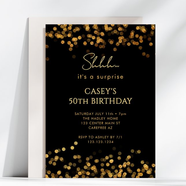 Invitación Sorpresa de purpurina dorada Cumpleaños 50 (Subido por el creador)