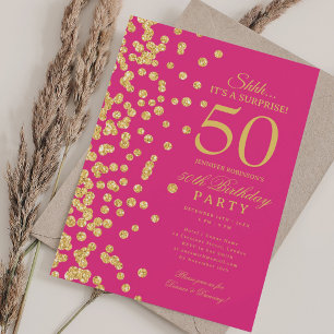 Invitación Sorpresa de purpurina dorada Cumpleaños 50 Hot Pin